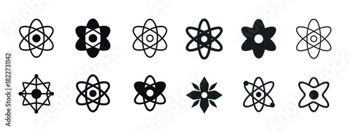 Collection of atomic structure icons in various designs