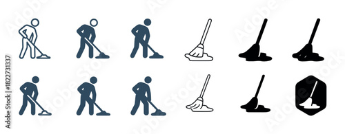 Various mop icon variations for cleaning theme