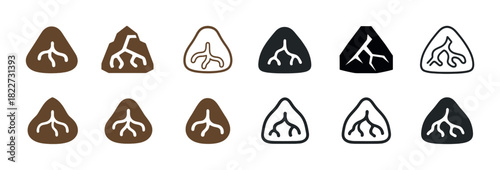 Collection of geometric tree icons in various styles and colors