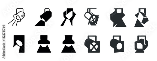 Abstract black and white icon set featuring geometric shapes
