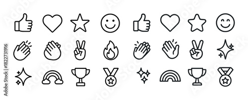 Outline emoji set featuring thumbs up heart star smile and more symbols