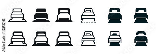 Collection of minimalist bed icons in various styles and perspectives