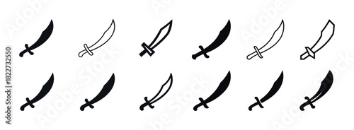 Set of diverse sword icons in various styles
