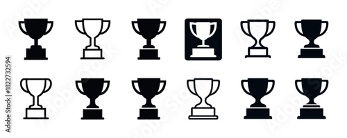 Various trophy cup silhouettes in black and white collection
