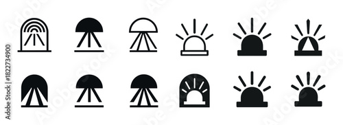 Set of black and white minimalist mushroom and sunrise icons