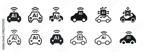 Ai self-driving car icons in various styles and designs