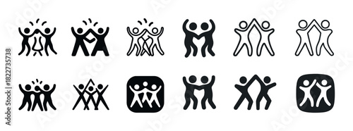 Abstract human figures celebrating and dancing in various poses