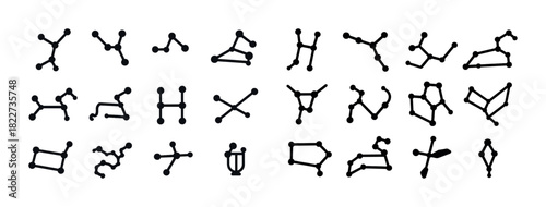 Illustrated star constellation set featuring zodiac and astronomical symbols