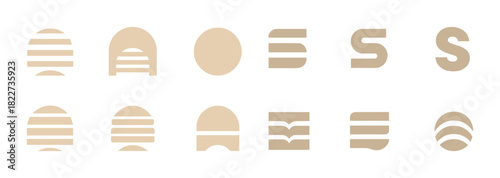 Minimalistic geometric icon set with beige abstract shapes and patterns