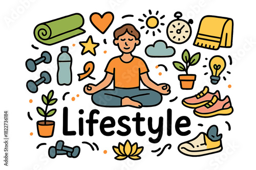 Balanced Lifestyle Doodle. Balanced lifestyle. Hand-drawn doodle illustration of balanced lifestyle. Person