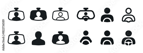 Dashcam and driver icon set with person silhouettes