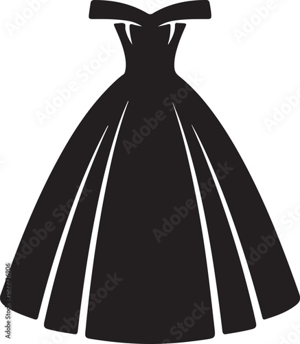 Black silhouette of an off the shoulder ball gown with a full skirt dress white