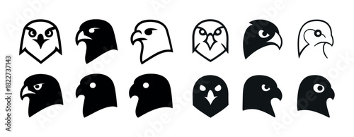 12 minimalist bird emblems: iconic eagle and falcon head silhouettes
