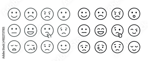 Various facial expressions: smiling, frowning, uncertain, sad, angry