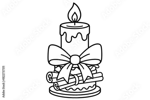 Candle Coloring Fun. Decorative candle holder children?s coloring book illustration, outlined drawing, ornate