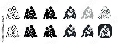 Diverse cpr icons: monochrome and styled variations of cpr actions