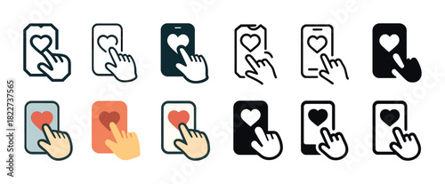 Heart icon variations on smartphones: user interaction concepts in minimalist styles