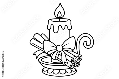 Candle Coloring Fun. Decorative candle holder children?s coloring book illustration, outlined drawing, ornate