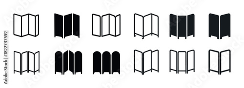 Icon set of various room divider designs in black silhouette
