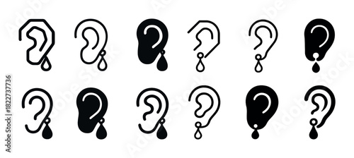 Ear icon set: droplet variations in monochrome styles