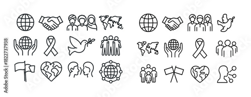 Global unity icons: symbols of peace, cooperation, and awareness