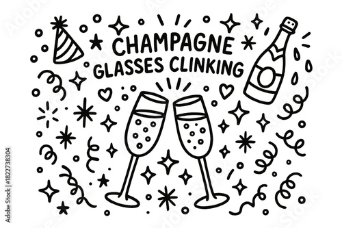 Celebration Doodle. Champagne glasses clinking. Hand-drawn doodle illustration of champagne glasses clinking.