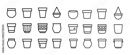 Various outline pot designs in minimalist style