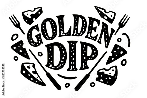 Cheesy Fondue Letters. Golden Dip ? Decorative Display Lettering with dotted melt textures inside each letter;