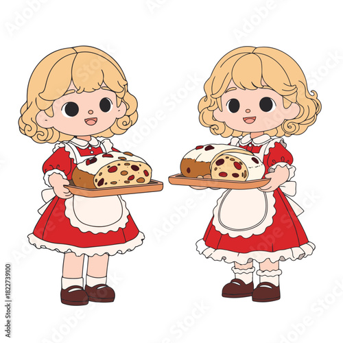 A European girl is baking sweets during Christmas.