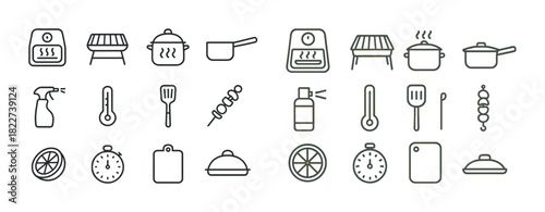 Kitchen and cooking icon set with appliances and utensils