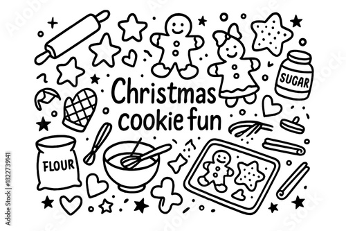 Christmas Cookie Creation. Christmas cookie fun. Hand-drawn doodle illustration of Christmas cookie fun.