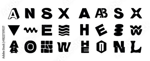 Creative and experimental typography design in bold black and white letters