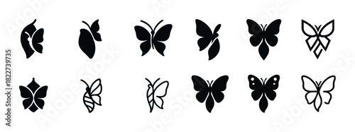 Butterfly silhouette icons collection: elegant black insect designs