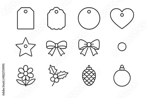 Classic Gift Tags. Classic Gift Tags. Line outline icon set of Classic Gift Tags: rectangular tag, scalloped