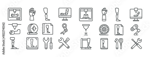 3d printing and prosthetics icons for innovative technology design