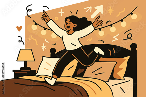 Cozy Bedroom Glow. Cozy lights around the bed. A soft-lit bedroom scene with glowing string lights draped