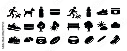 Outdoor activities and pet care icons collection