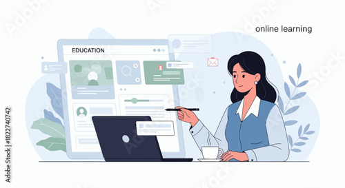 Woman Engaged in Online Learning and Education.