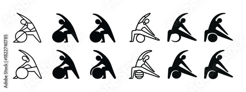 Silhouette set of gymnastics and fitness poses with exercise balls