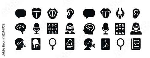 Medical icons set: speech, hearing, vision, brain, communication, aids
