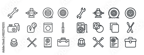 Car maintenance icons set - tools and equipment for vehicle repair