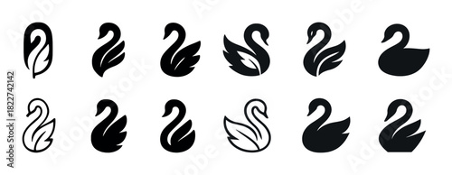 Elegant swan silhouettes: minimalist logo design collection