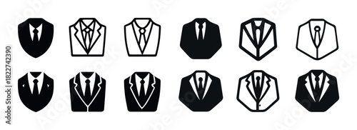 Set of business suit and tie icons in various styles