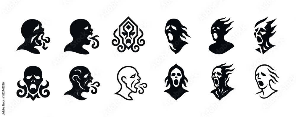 Fototapeta premium Collection of distinct silhouette face designs with expressive features