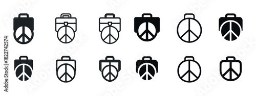 Set of black and white briefcase peace icons in various styles