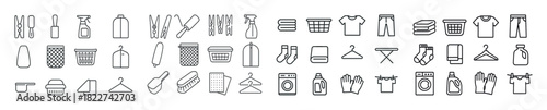 Laundry icons set: basket, hanger, washing machine, clothing, ironing essentials