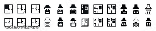 Minimalist home appliance and floor plan icons set