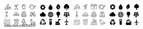 Sustainable environment icons: nature, gardening, eco-friendly symbols