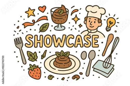 Dessert Showcase Illustration. Dessert showcase. Hand-drawn doodle illustration of dessert showcase. Chocolate