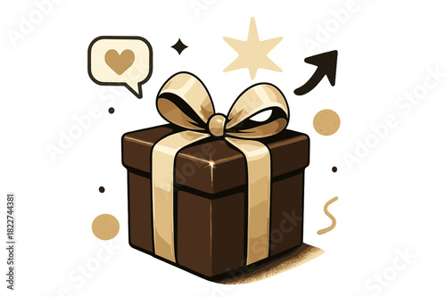 Elegant Gift Illustration. Luxury gift. A single elegant present wrapped in glossy paper with a silky bow on